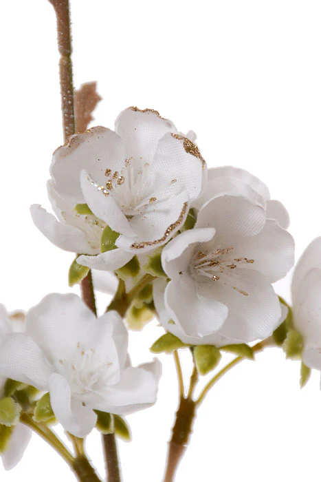 38" Silk Apple Blossom Spray W/Glitter White/Gold - Image 2