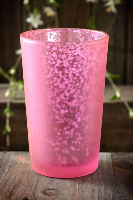 4.25" Frosted Mercury Glass Candle Holder Pink Pkg/6
