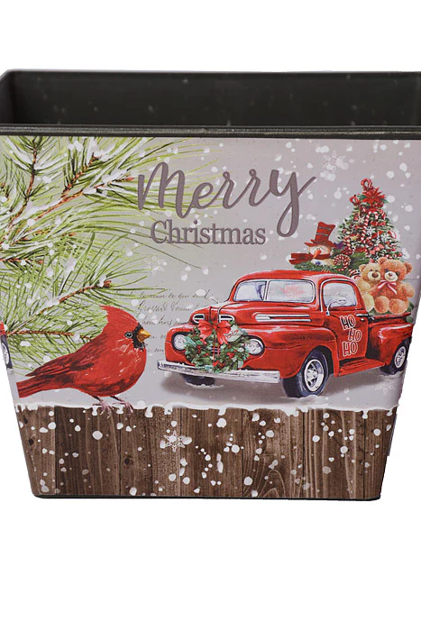 4"-4.75" Xmas Square Plastic Vases Gray/Red Set/2 - Image 2