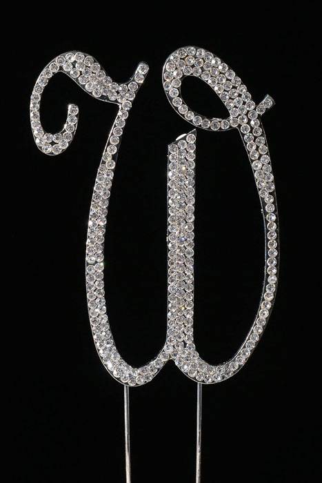 4.5" Rhinestone Letter "W" Cake Topper Silver