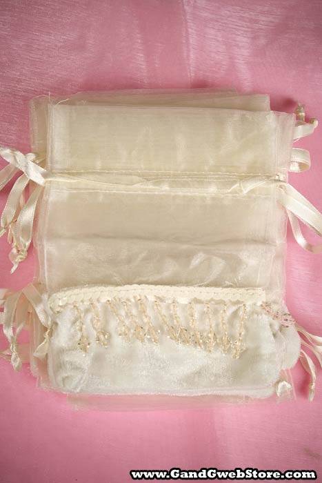 4.5" X 6" Organza/velvet Pouch W/bead Ivory Pkg/12 - Image 2