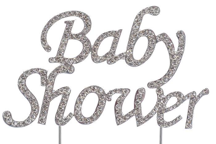 4.75" "baby Shower" Rhinestone Monogram Cake Topper Silver - Image 2