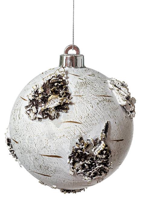 4.75" Birch Ball Ornament White Pkg/2