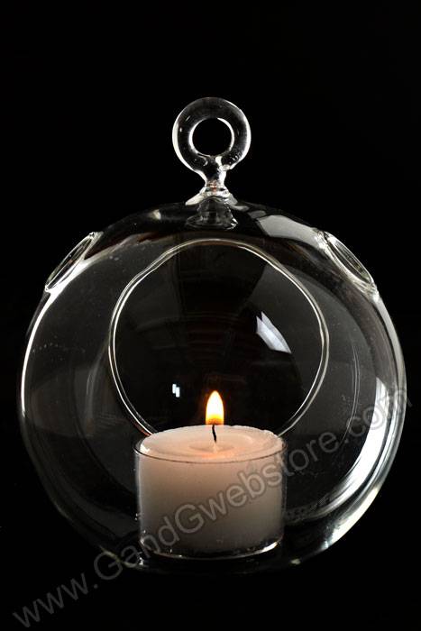 4.75" Hanging Candle Holder Round Glass Terrarium Pkg/6 - Image 2