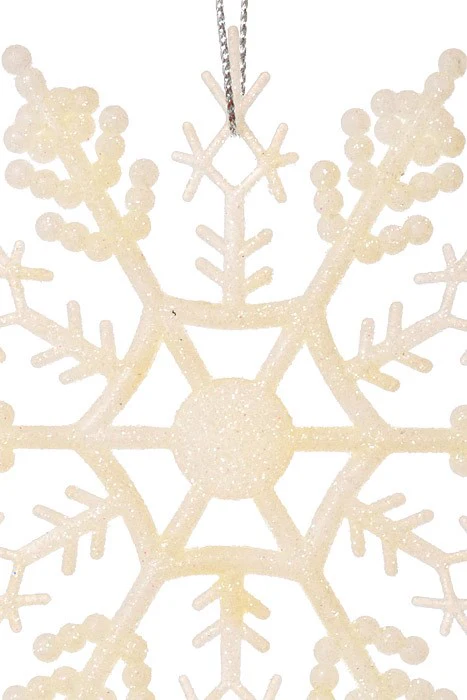 4" Glitter Snow Flake Ornament Cream Pkg/12 - Image 4