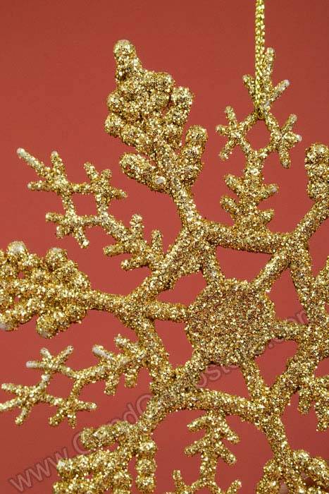 4" Glitter Snow Flake Ornament Gold Pkg/12 - Image 2