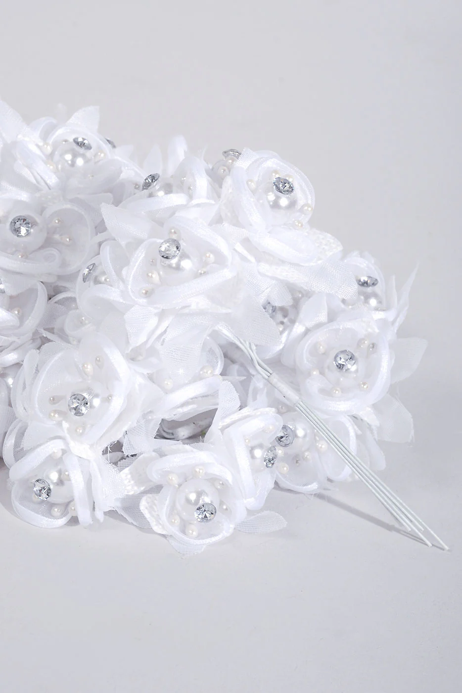 4" Organza Flower Pick W/Pearl & Rhinestone White Pkg/12 - Image 2