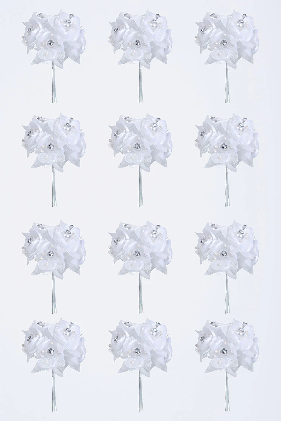 4" Organza Flower Pick W/Pearl & Rhinestone White Pkg/12 - Image 3