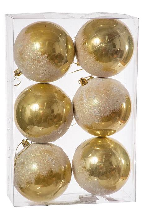 4" Plastic Ball Ornament W/snow Gold Pkg/6 - Image 2