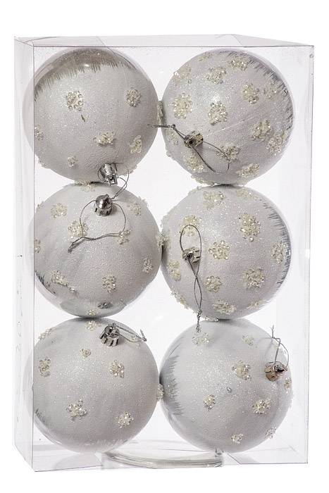 4" Plastic Ball Ornament W/snow Silver Pkg/6 - Image 2