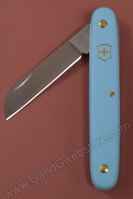 4" Swiss Floral Straight Knife Light Blue Handle - Image 2