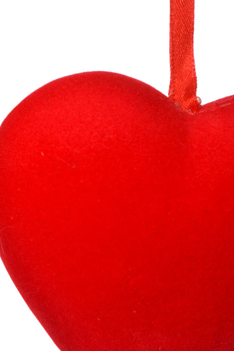 4" Velvet Solid Heart Hanging Red - Image 2