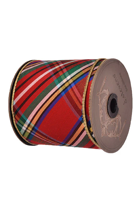 4" X 10Yds Wired Faux Dupion Diagonal Nutcracker Ribbon Blue/Gold/Red - Image 2