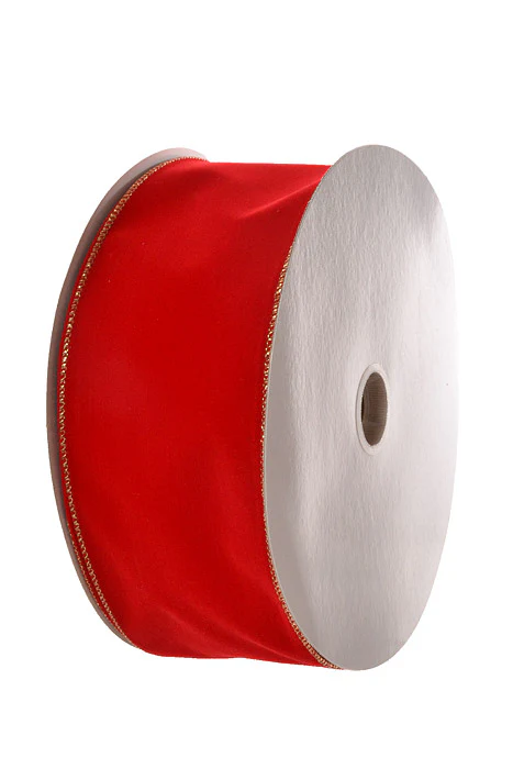 4" X 50Yds Wired Velvet With Edge Ribbon Red/Gold - Image 2