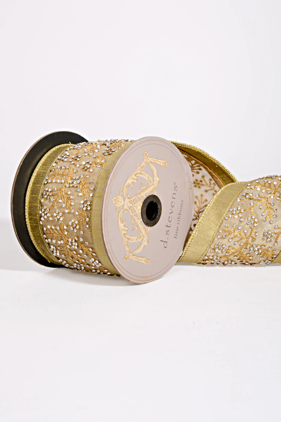 4" X 5Yds Metallic Dupion Crystal Branch Center Ribbon Gold/Silver - Image 2