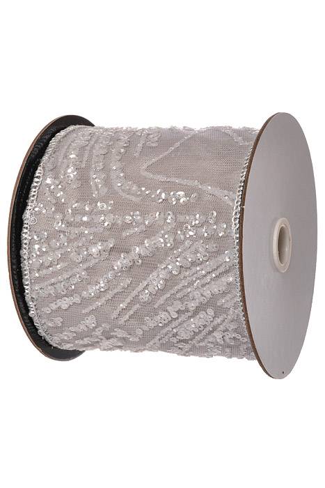 4" X 5Yds Sheer Sequin On Satin Back Ribbon Silver/Blue - Image 2
