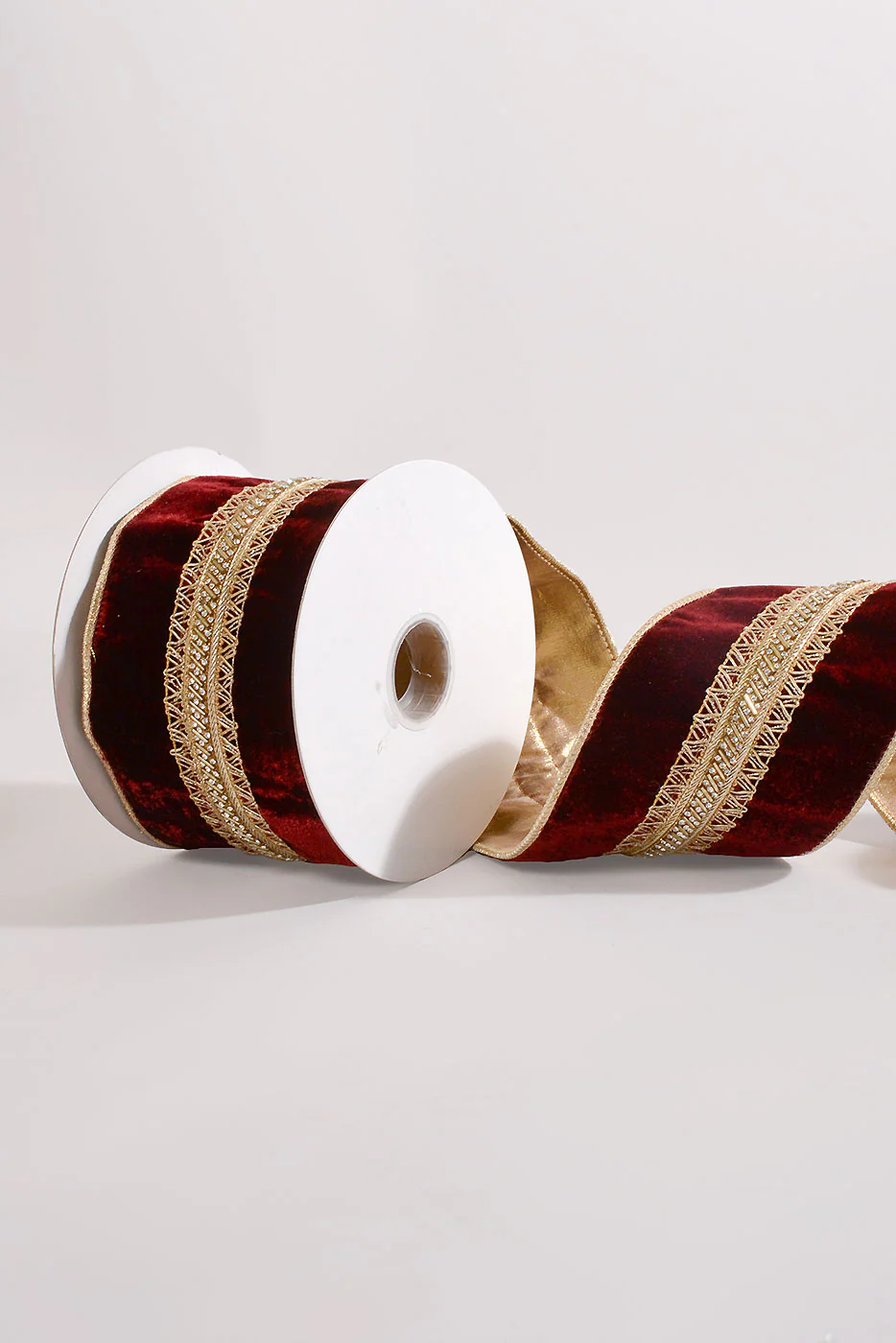 4" X 5Yds Wired Beaded Jewel Trim Royal Velvet Burgundy/Gold - Image 2