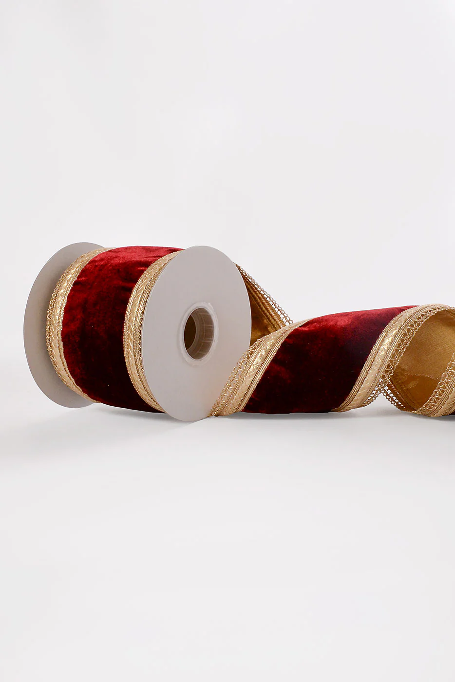 4" X 5Yds Wired Royalty Velvet With Gold Edge Ribbon Burgundy - Image 2