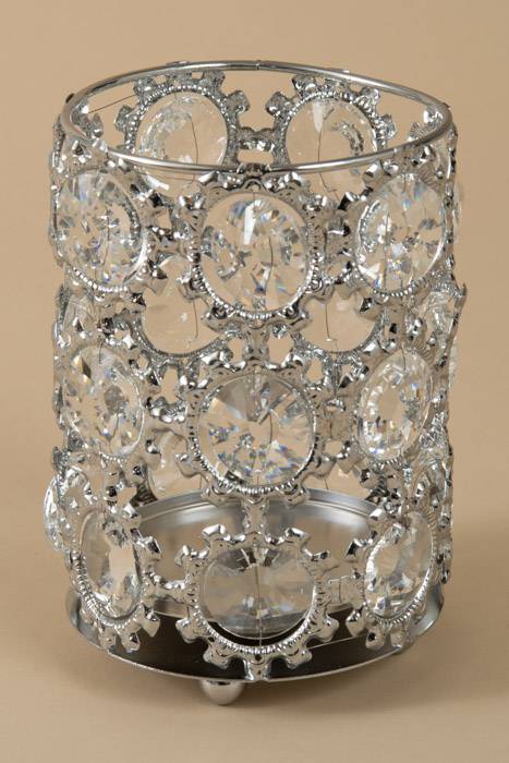4" X 6.25" Crystal Bead Candle Holder Silver
