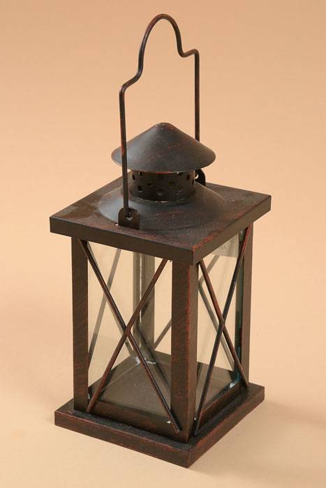 4" X 8" Metal & Glass Candle Lantern Black/copper