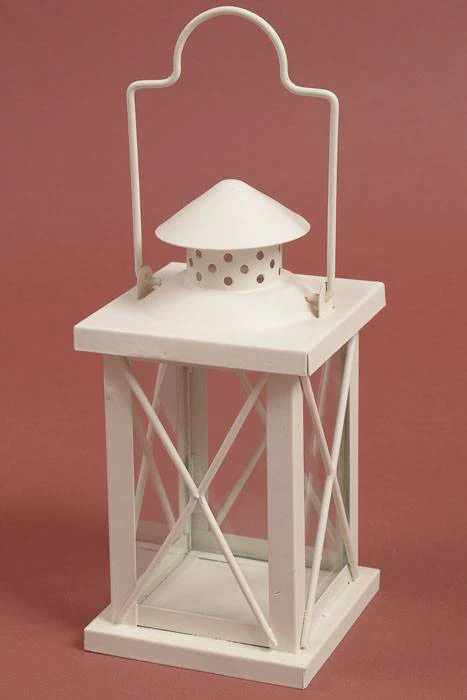 4" X 8" Metal & Glass Candle Lantern Cream