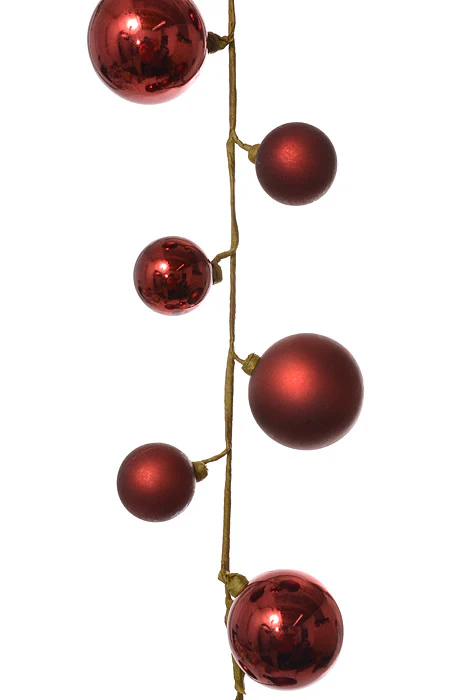 40" Mixed Plastic Ball Ornament Garland Burgundy - Image 2