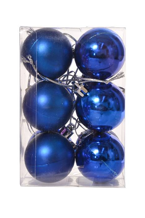 40mm Shiny & Matte Plastic Ball Ornament Royal Blue Pkg/12 - Image 2