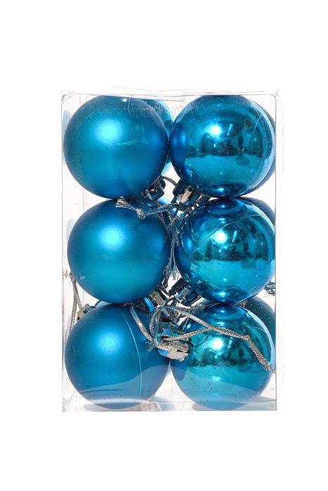 40mm Shiny & Matte Plastic Ball Ornament Turquoise Pkg/12 - Image 2