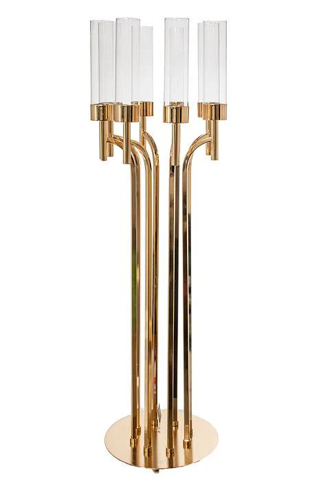 42" Metal 8-lite Candle Holder W/Glass Gold