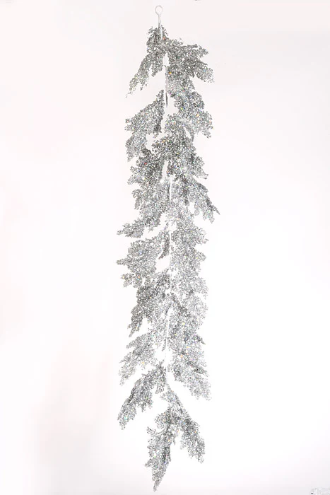 48" Lazer Glitter Pine Garland Silver