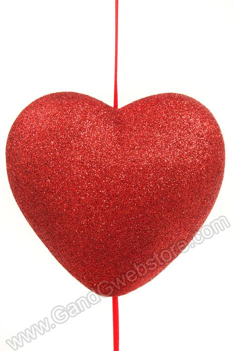 48" X 3.75" Glittered Solid Heart Garland Red - Image 2