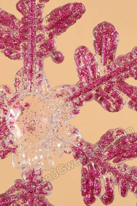 5.25" Glitter Snow Flake Hanging Ornament Fuchsia Pkg/6 - Image 2