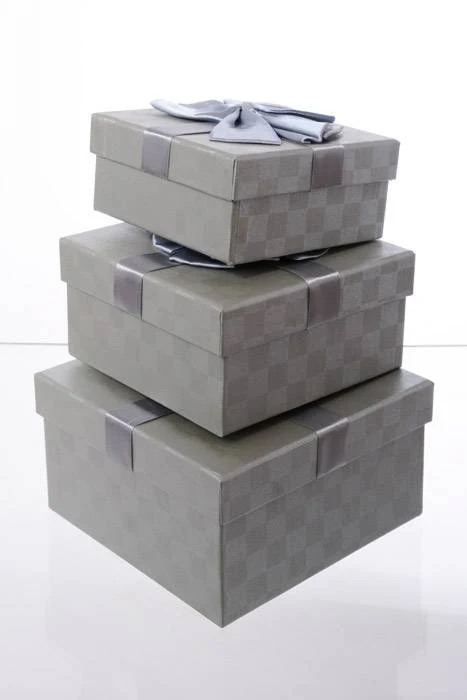 5"/ 5.75"/ 6.5" Sq Gift Box W/bow Gray