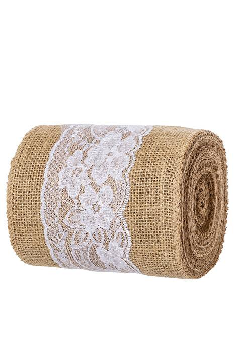 5.5"x 10y Jute Burlap W/lace Ribbon Natural/White