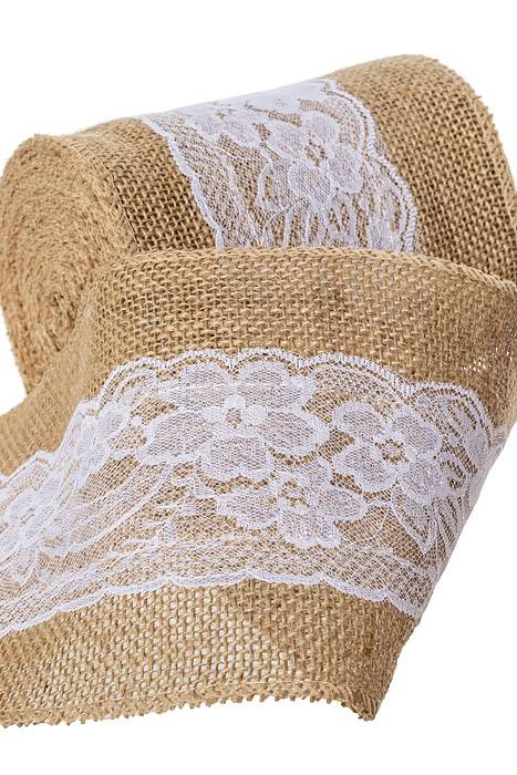 5.5"x 10y Jute Burlap W/lace Ribbon Natural/White - Image 2
