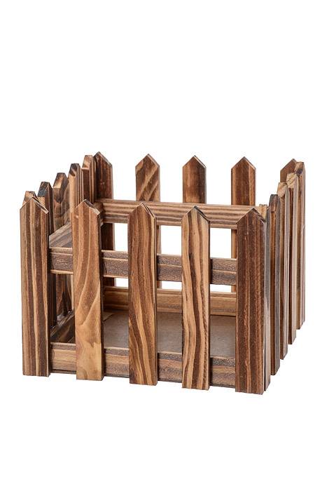 5"/ 6.25" Wood Picket Fence Planter Brown - Image 2