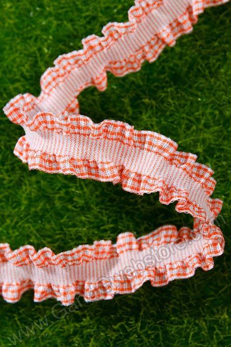 5/8" X 10yds Stripe & Checker Elastic Ruffle Ribbon Orange - Image 2