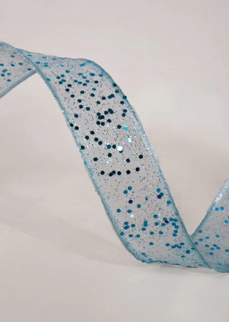 5/8" X 25Yds Wired Sparkle Sheer Ribbon Light Blue - Image 2