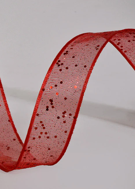 5/8" X 25Yds Wired Sparkle Sheer Ribbon Red - Image 2