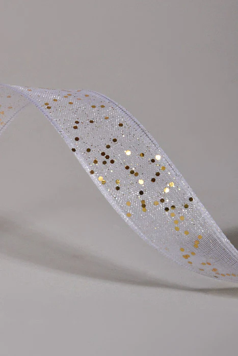 5/8" X 25Yds Wired Sparkle Sheer Ribbon White/Gold - Image 2
