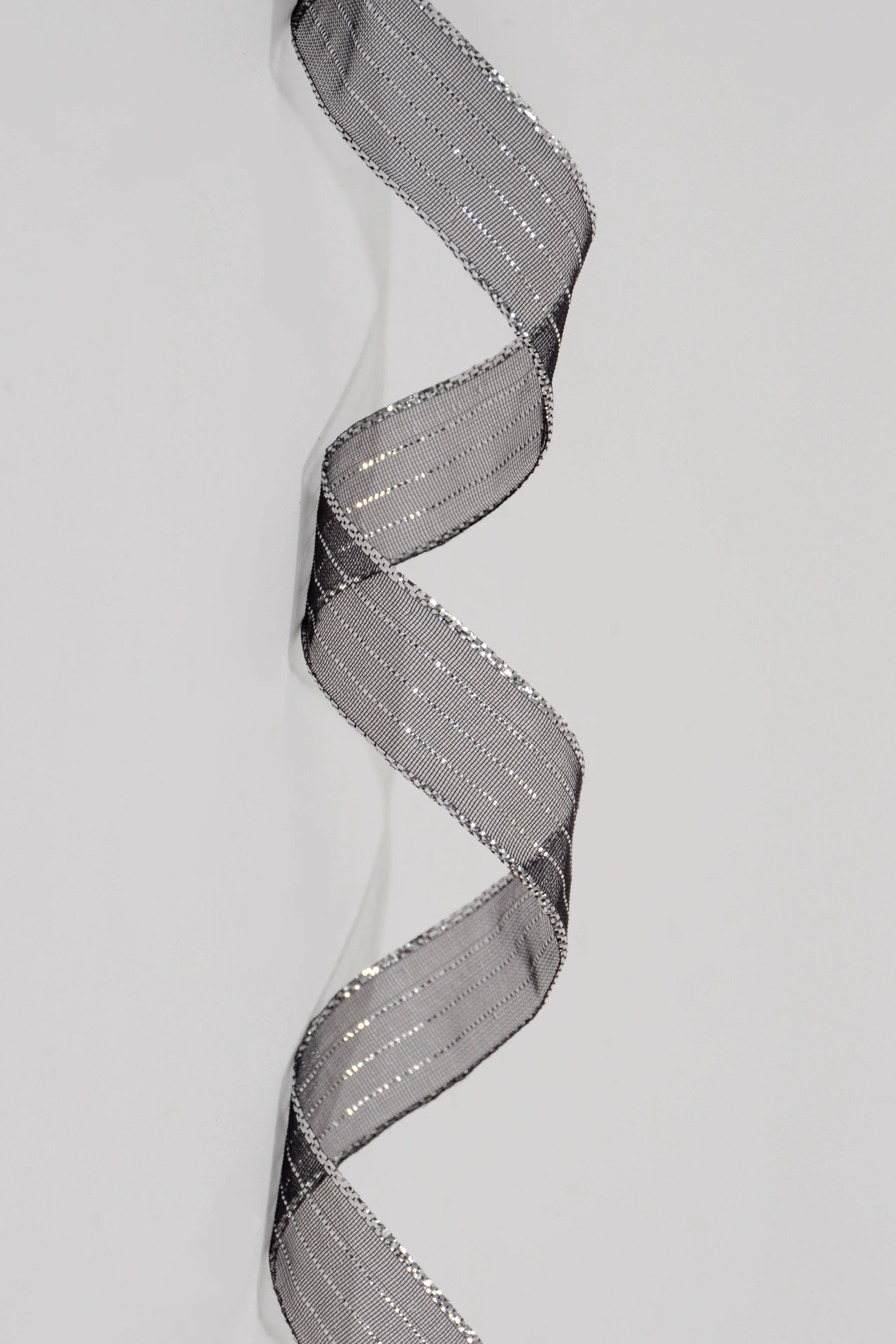 5/8" X 50Yds Metallic Pinstripe Sheer Ribbon Black/Silver
