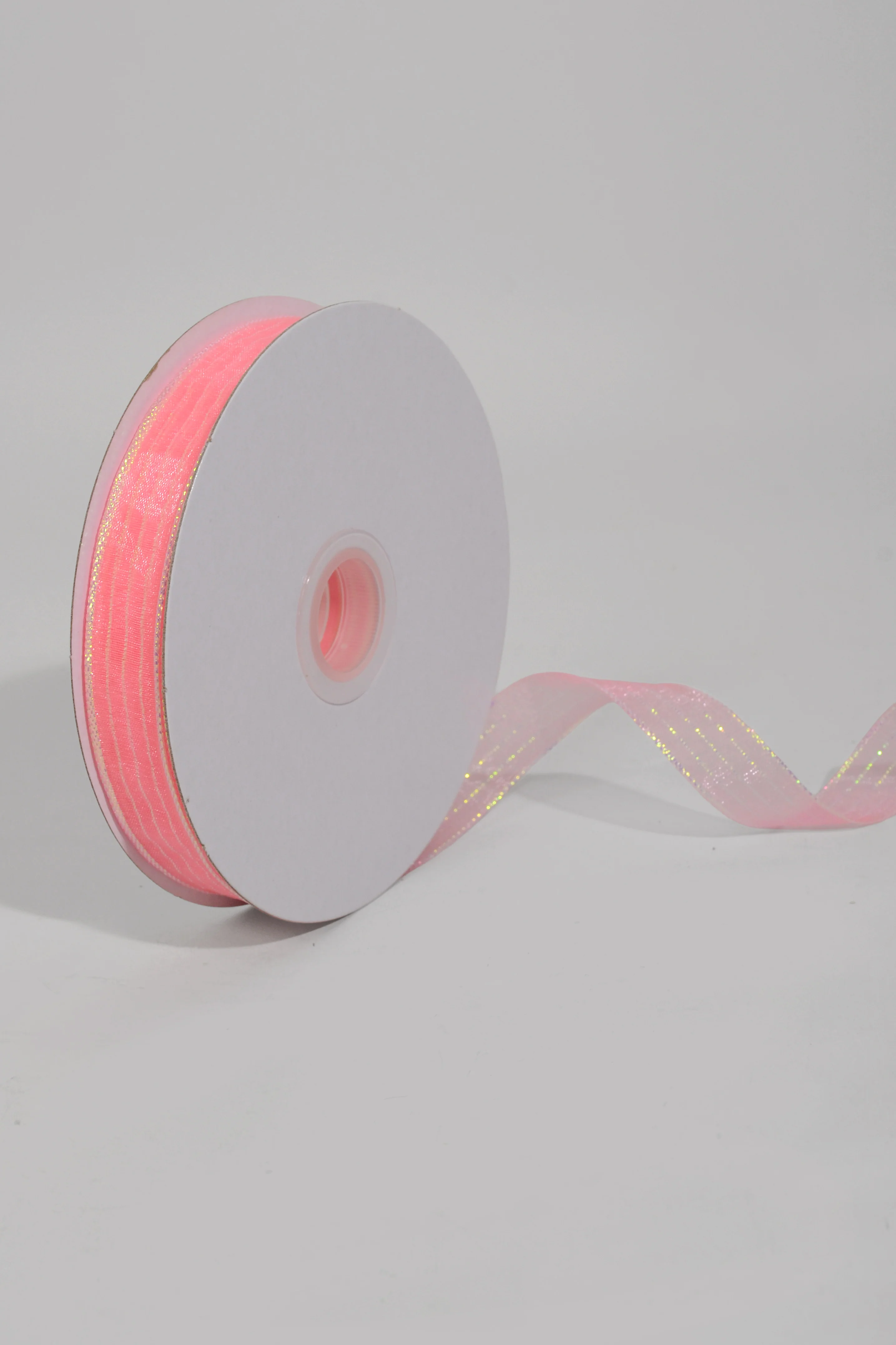 5/8" X 50Yds Metallic Pinstripe Sheer Ribbon Coral/Iridescent - Image 2