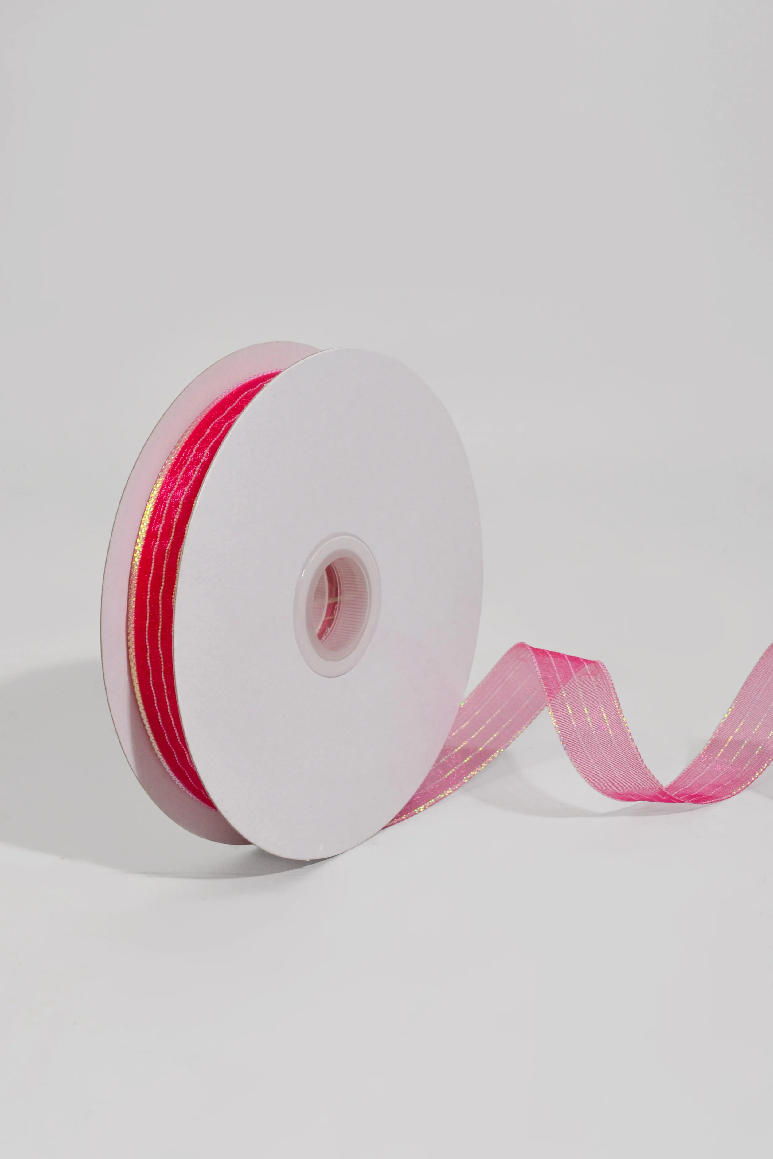 5/8" X 50Yds Metallic Pinstripe Sheer Ribbon Fuchsia/Iridescent - Image 2