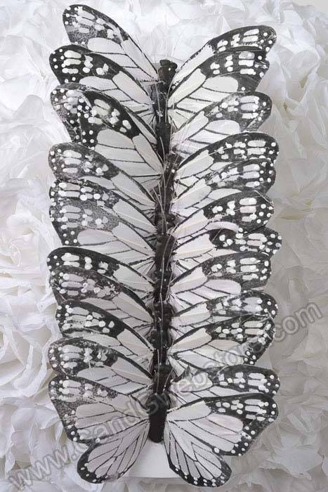 5" Decorative Feather Butterfly Black/white Pkg/12 - Image 2