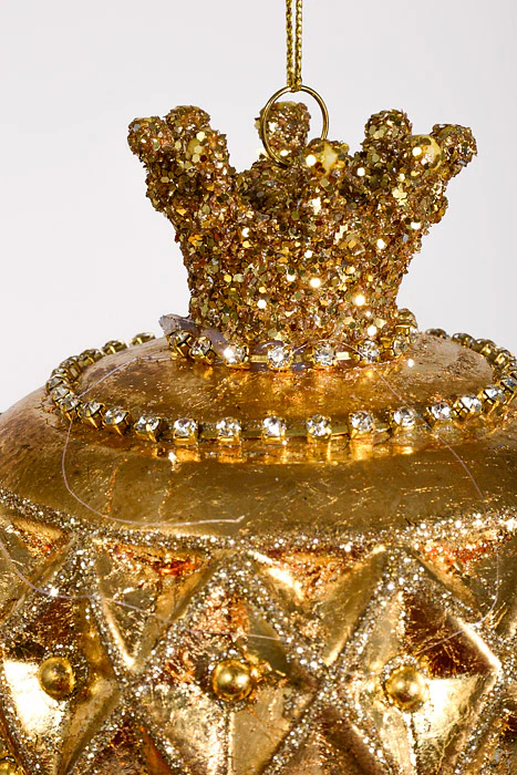 5" Glass Crown Finial Ornament Antique Gold - Image 2