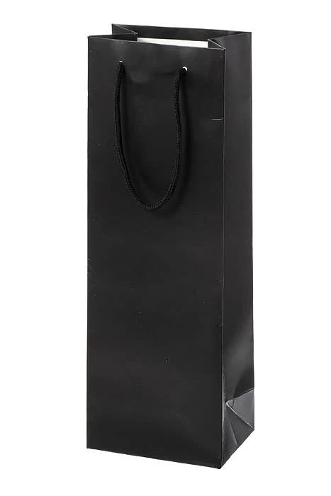 5" X 14" X 3.5" Wine Paper Bags W/rope Black Pkg/12