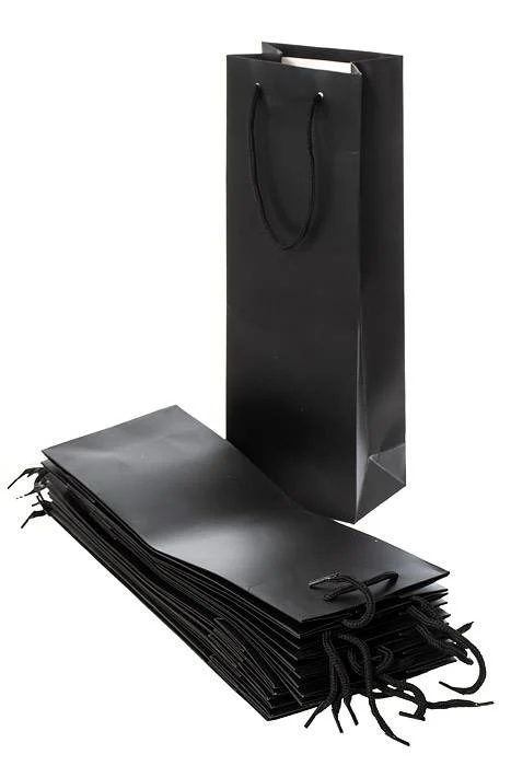 5" X 14" X 3.5" Wine Paper Bags W/rope Black Pkg/12 - Image 2