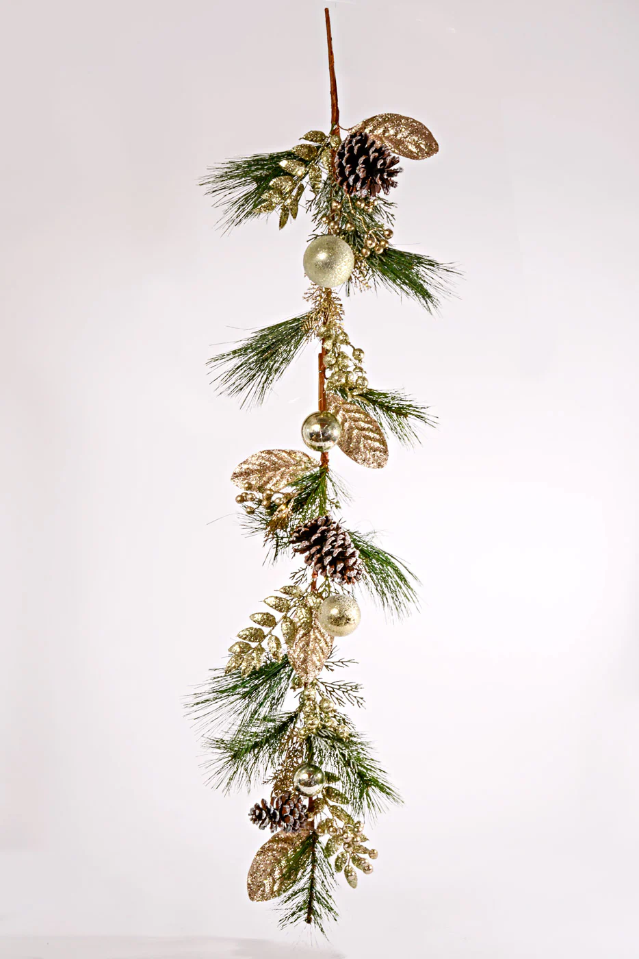 52'' Glitter Berry Pine Ball Garland Silver Champagne
