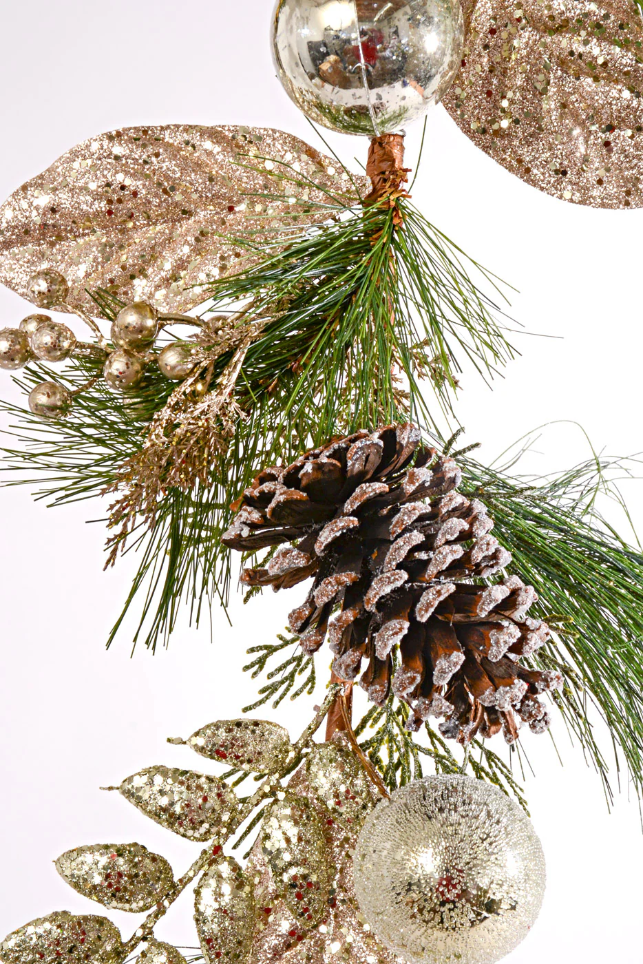 52'' Glitter Berry Pine Ball Garland Silver Champagne - Image 2