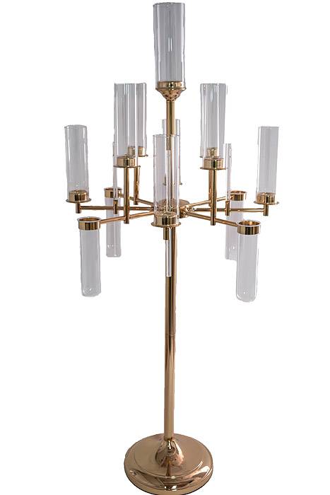 53" Metal 9-lite Candelabrum W/glass Gold
